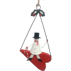 Závěsná vánoční dekorace Snowman on Wooden Heart - G-Bork