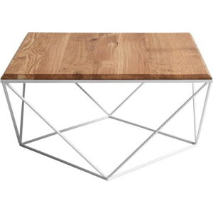 Konferenční stolek s bílým podnožím a deskou z masivního dubu Custom Form Daryl, 80 x 80 cm