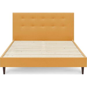 Žlutá dvoulůžková postel Bobochic Paris Rory Dark, 180 x 200 cm