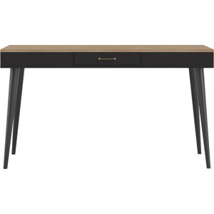 Černý pracovní stůl s deskou v dekoru dubu 134x59 cm - TemaHome