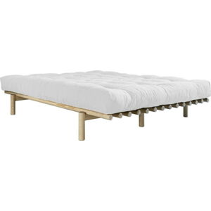 Dvoulůžková postel z borovicového dřeva s matrací Karup Design Pace Comfort Mat Natural Clear/Natural, 160 x 200 cm