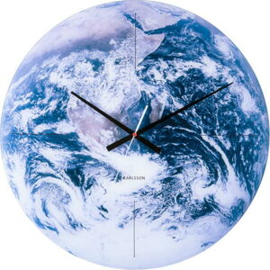 Modré skleněné nástěnné hodiny Karlsson Earth, ø 60 cm