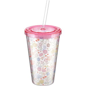 Světle růžový kelímek s brčkem Premier Housewares Casey, 450 ml
