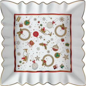 Bílý porcelánový servírovací talíř s vánočním motivem Brandani Alleluia New Bone, délka 23,5 cm