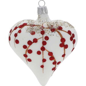 Sada 3 bílo-červených skleněných vánočních ozdob Ego Dekor Heart
