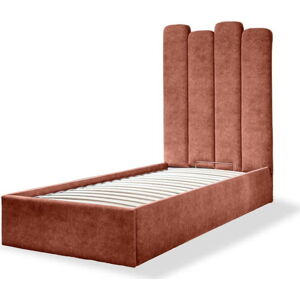 Čalouněná jednolůžková postel s úložným prostorem s roštem 90x200 cm v cihlové barvě Dreamy Aurora – Miuform