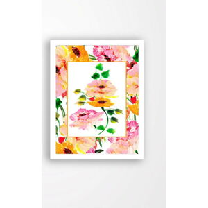 Nástěnný obraz na plátně v bílém rámu Tablo Center Orange Flowers, 29 x 24 cm