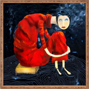 Dřevěný dekorativní servírovací tác Red Lady, 40 x 40 cm
