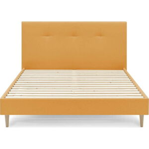 Žlutá čalouněná dvoulůžková postel s roštem 180x200 cm Tory - Bobochic Paris