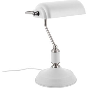 Bílá stolní lampa s detaily ve stříbrné barvě Leitmotiv Bank