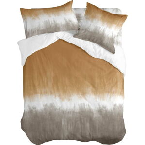 Bílo-hnědý bavlněný povlak na peřinu na jednolůžko 140x200 cm Tie dye – Blanc