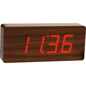 Tmavě hnědý budík s červeným LED displejem Gingko Slab Click Clock