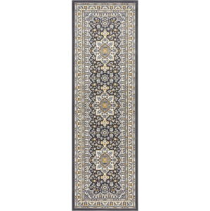 Tmavě šedý běhoun Nouristan Parun Tabriz, 80 x 250 cm