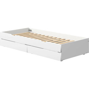 Bílé lakované přídavné výsuvné lůžko s 2 zásuvkami pod dětskou postel Flexa White