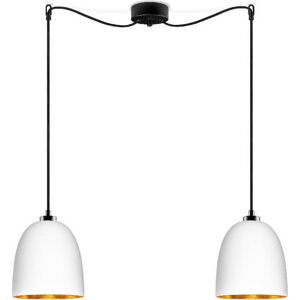 Bílé dvouramenné závěsné svítidlo s černým kabelem a detailem ve zlaté barvě Sotto Luce Awa Matte