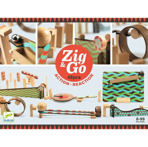 Dětská dřevěná dráha Djeco Zig Go, 48 dílků