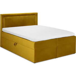 Hořčicově žlutá sametová dvoulůžková postel Mazzini Beds Yucca, 180 x 200 cm