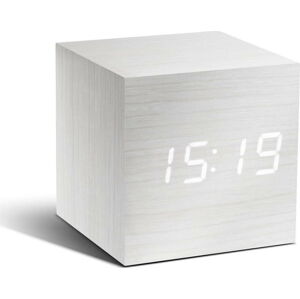 Bílý budík s bílým LED displejem Gingko Cube Click Clock