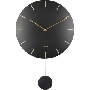 Černé nástěnné kyvadlové hodiny Karlsson Impressive, ø 20 cm