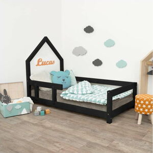Černá dětská postel domeček s levou bočnicí Benlemi Poppi, 70 x 160 cm