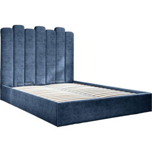 Modrá čalouněná dvoulůžková postel s úložným prostorem s roštem 180x200 cm Dreamy Aurora – Miuform