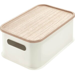 Bílý úložný box s víkem ze dřeva paulownia iDesign Eco Handled, 21,3 x 30,2 cm