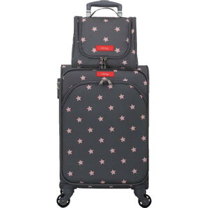 Set šedo-růžového zavazadla na 4 kolečkách a kosmetického kufříku Lollipops Starry