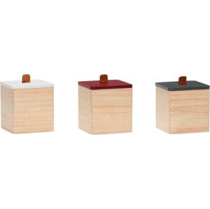 Sada 3 krabiček z borovicového dřeva s koženými detaily Hübsch Vilane
