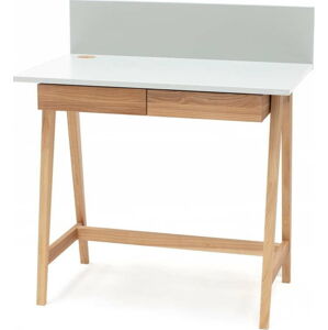 Bílý psací stůl s podnožím z jasanového dřeva Ragaba Luka, délka 85 cm